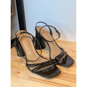 San Edelman Black patent leather Heels Ankle Strap Square Toe Block Heel size 10